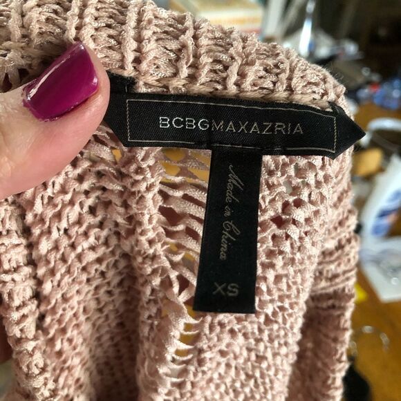 BCBGMAXAZRIA Romantic Crochet Open-Knit Crew Neck Pullover Sweater Pink - XS - Picture 9 of 12